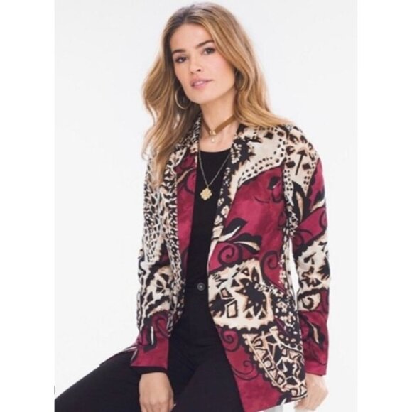 Chicos Women's Blazer Jacket Size 0 Small Burgandy Black Multicolor Paisely - Picture 6 of 6